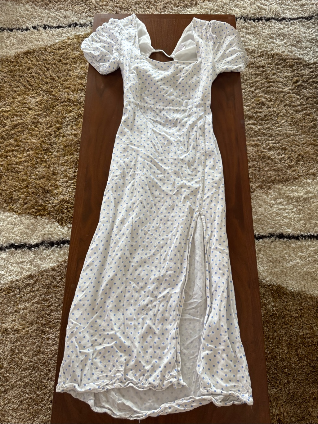 Gb Girls White Puff-Sleeve Maxi Dress With Blue Dot
